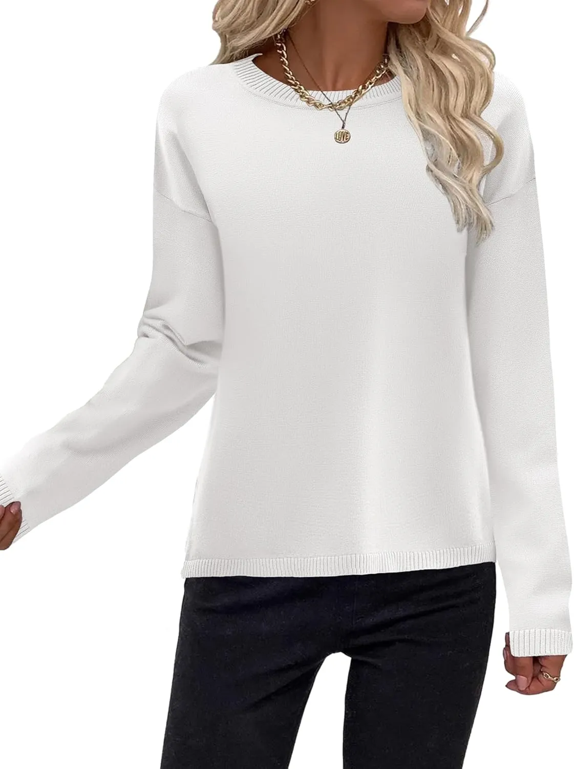 Zeagoo Sweaters for Women Fall Outfits Trendy 2024 Long Sleeve Crew Neck Knit Pullover Sweater Tops