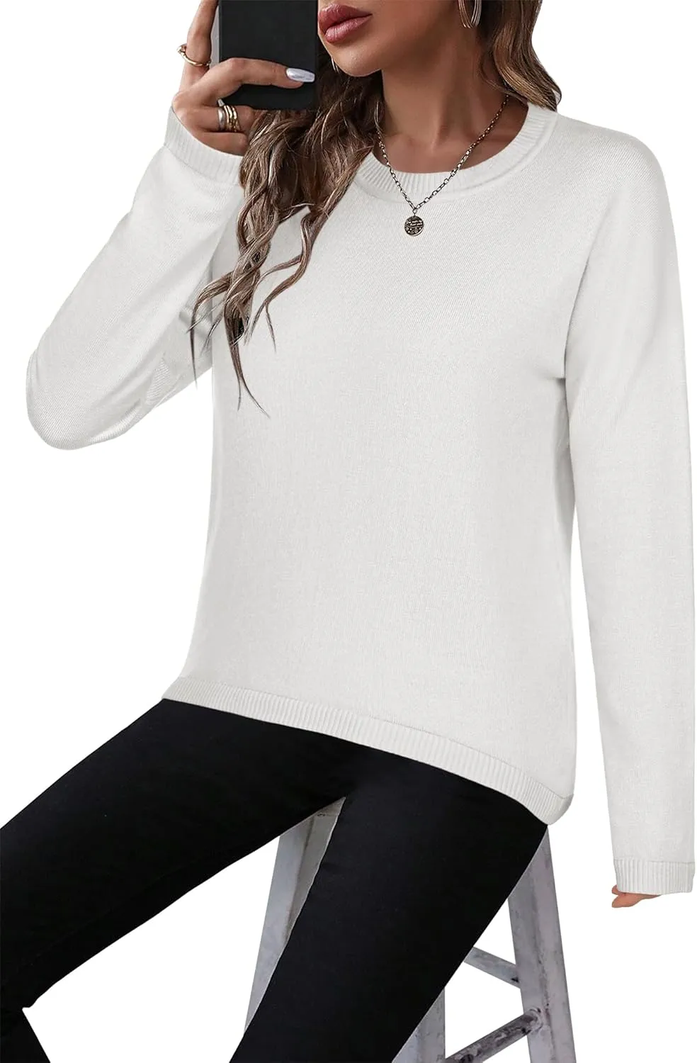 Zeagoo Sweaters for Women Fall Outfits Trendy 2024 Long Sleeve Crew Neck Knit Pullover Sweater Tops
